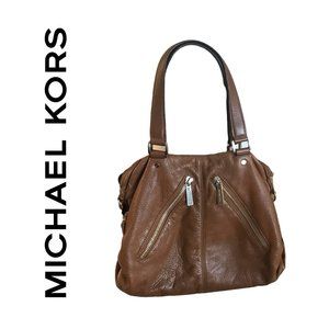 MICHAEL KORS SOFT CAMEL LEATHER Gold Zipper MOTO BAG